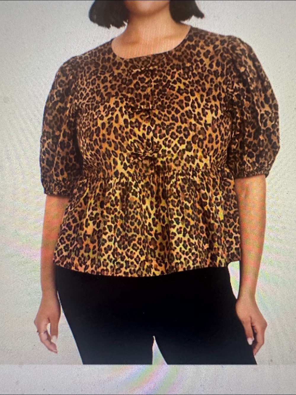 Old Navy Leopard Print Puff Sleeve Peplum Tie Front Top